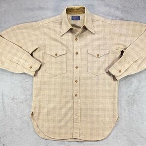 Rare Vintage 60’s Pendleton Wool Shirt Shadow Plaid Light Tan Size 15.5 M USA